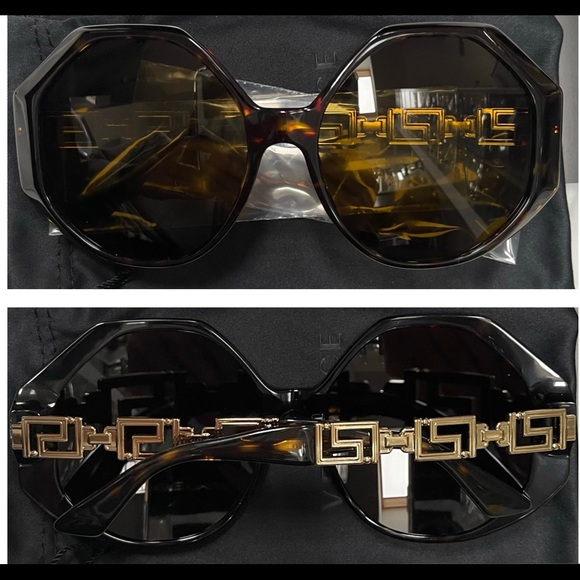 VERSACE RUNWAY HAVANA FRAMES WITH GOLD- TONE DETACHABLE CHAIN SUNGLASSES - Picture 6 of 16